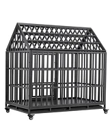 Simplie Fun Heavy Duty Dog Cage Pet Crate With Roof & Window On Roof