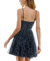 City Studios Juniors' Bustier Fit & Flare Glitter Tulle Dress