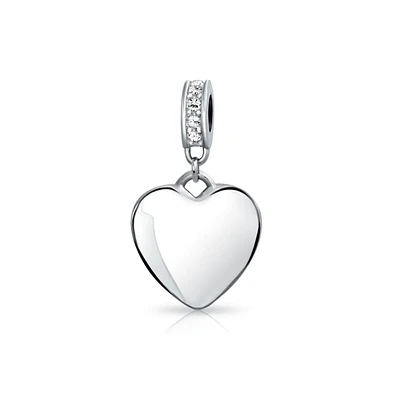 Bling Jewelry Crystal Heart Shape Dangle Bead Charm Sterling Silver For Women