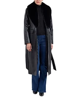 Michael Kors Women's Faux-Fur-Trim Faux-Leather Trench Coat