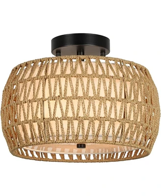 Simplie Fun 3-Light Woven Rattan Semi Flush Mount Ceiling Light