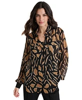 Dkny Women's Printed Button-Front Long-Sleeve Shirt