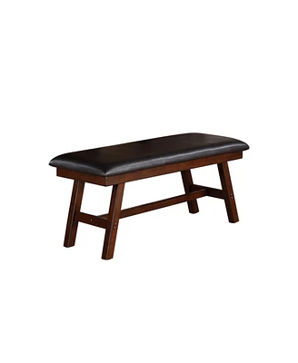 Simplie Fun Black Faux Leather Dining Bench, Dark Walnut