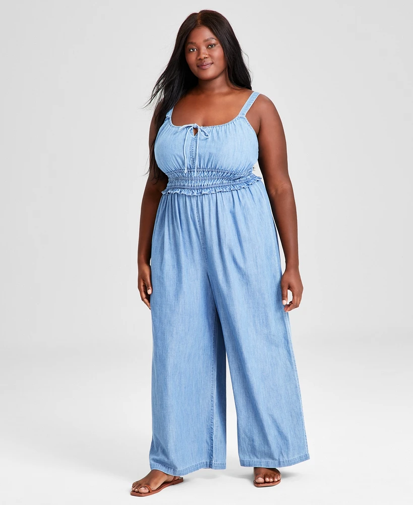 And Now This Trendy Plus Chambray Wide-Leg Jumpsuit, Created for Macy's