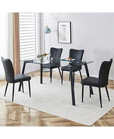 Simplie Fun Glass Dining Table Set with Black Chairs