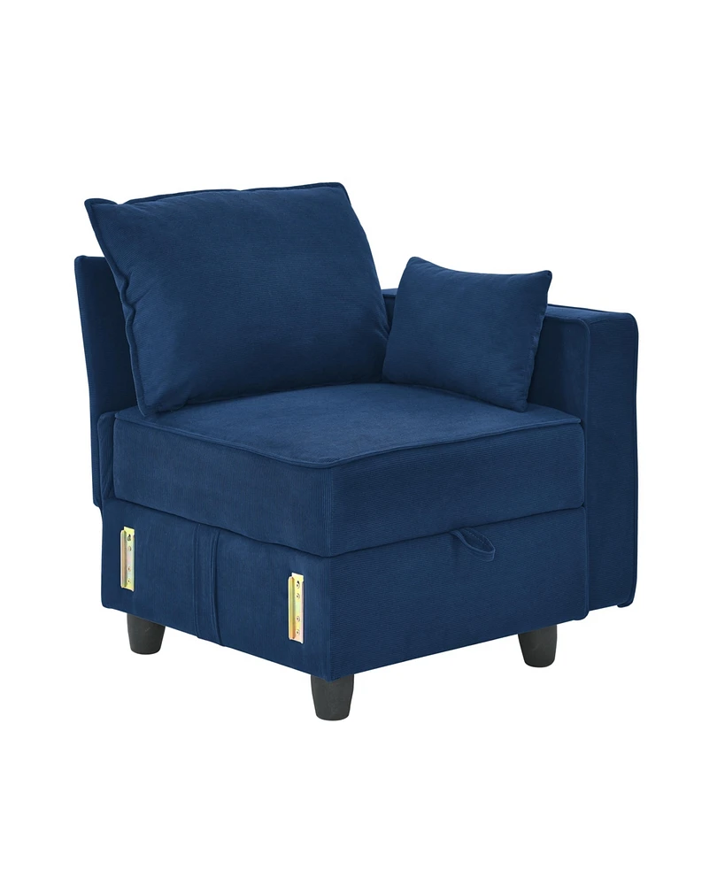 Simplie Fun Arm Single Seat Of Module Sofa, Navy Blue Corduroy Velvet