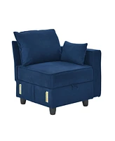 Simplie Fun Arm Single Seat Of Module Sofa, Navy Blue Corduroy Velvet