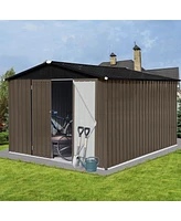 Streamdale Furniture Metal Garden Sheds 10FT×8FT Outdoor Storage Sheds Brown + Black