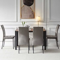 Streamdale Furniture 5-Piece Dining Set Including Grey Velvet High Back Nordic Dining Chair & Creative Design Mdf Dining Table