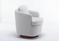 Simplie Fun Boucle Fabric Swivel Accent Chair With Soild Wood Round Brown Base Leg, Light Gray