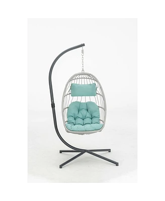 Simplie Fun Outdoor Patio Wicker Hanging Chair Swing Chair Patio Egg Chair Uv Resistant Cushion