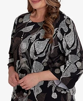 Alfred Dunner Plus Size Classic Textured Leaf Top With Necklace