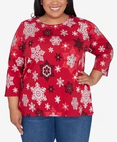 Alfred Dunner Plus Classic Snowflake Infused Top