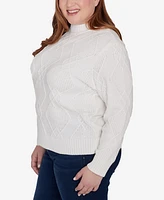 Alfred Dunner Plus Classic Chenille Diamond Stitch Turtleneck Sweater