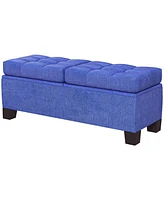 Homcom Storage End of Bed Bench, Upholstered Bench with Steel Frame, Blue