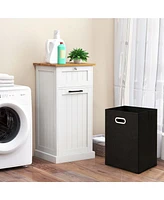 Costway Laundry Cabinet Freestanding Tilt Out Laundry Hamper with Basket Drawer Organizer