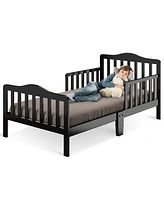 Slickblue Classic Design Kids Wood Toddler Bed Frame with Two Side Safety Guardrailss