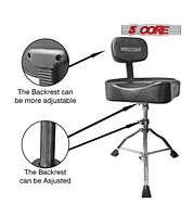 5 Core Drum Throne with Backrest • Height Adjustable Comfortable Guitar Stool Motorcycle Style Seat - Ds Ch Blk Rest