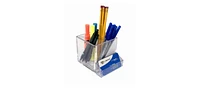 Azar Displays 4" Cube Pencil Holder with Divider & Business Card Pocket