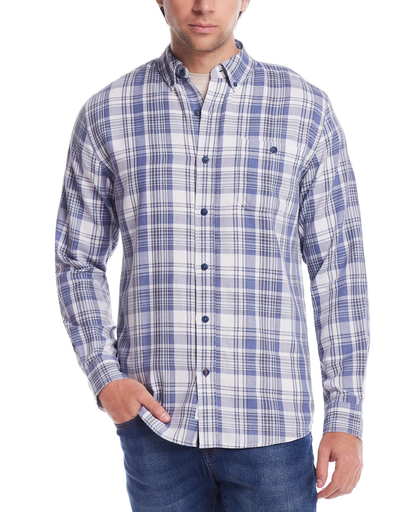 Weatherproof Vintage Men's Long Sleeve Button-Down Burnout Plaid Flannel Shirt