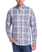 Weatherproof Vintage Men's Long Sleeve Button-Down Burnout Plaid Flannel Shirt