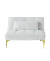 Streamdale Furniture Convertible Sofa Bed Futon With Gold Metal Legs Teddy Fabric (White)