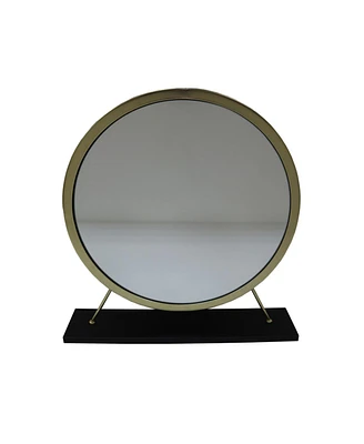 Simplie Fun Adao Vanity Mirror & Stool In Faux Fur, Mirror, Black & Brass Finish