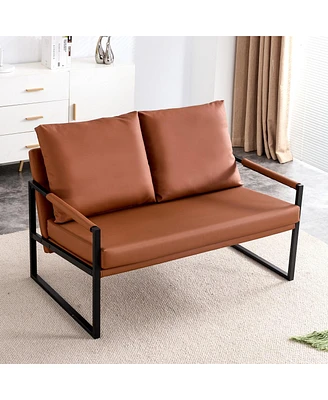 Simplie Fun Modern Two-Seater Sofa Chair with Pillows - Pu Leather, High-Density Foam