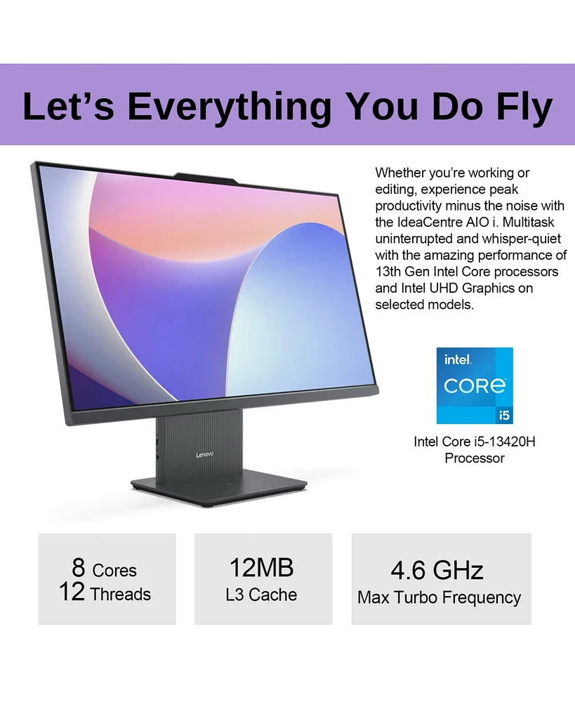 Lenovo IdeaCentre 23.8" All-in-One Intel Core i5-13420H 8GB Ram 256GB Ssd Storage Windows 11 Home Fhd Touchscreen - Grey