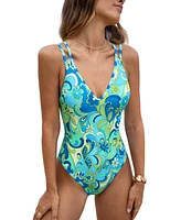 Cupshe Women's Boho Wavy Paisley Strappy Tie Back One Piece Swimsuit