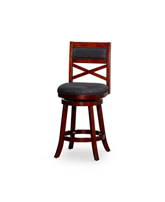 Simplie Fun 30" Bar Height X-Back Swivel Stool, Stool, Cherry Finish, Charcoal Fabric Seat