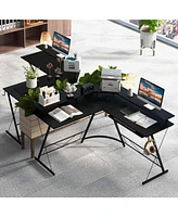 Costway L-shaped Computer Desk with Power Outlet 51" Corner Workstation Rustic