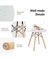 5 Pcs Dining Table Set for 4 Persons Modern Round Table & 4 Chairs with Wood Leg