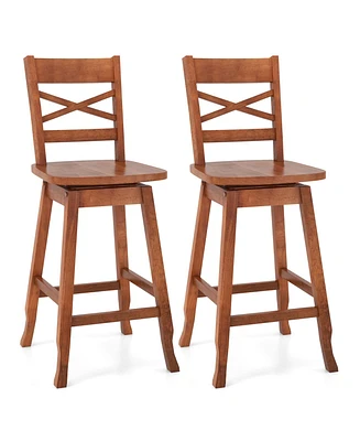 Costway 2 Pcs 30" Bar Height Stool Rubber Wood Swivel with Inclined Backrest