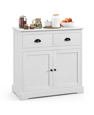 Costway Kitchen Buffet Storage Cabinet with 2 Doors 2 Storage Drawers Anti-toppling Design