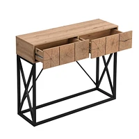 43.3" Luxury Wood Sofa Table with Drawers, Industrial Style for Living Room