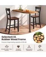 Costway Wooden Bar Stool Set of Chairs with Lvl Rubber Wood Frame, Backrest