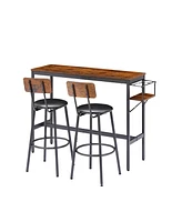 Simplie Fun Bar Table Set With Wine Bottle Storage Rack. Rustic Brown, 47.24" L X 15.75" W X 35.43" H