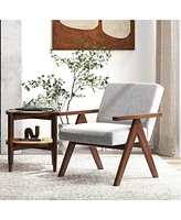 Costway Pcs Modern Accent Chair Linen Fabric Armchair with Solid Acacia Wood Frame