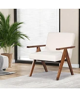 Costway Pcs Modern Accent Chair Linen Fabric Armchair with Solid Acacia Wood Frame