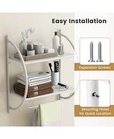 Wall Mounted Bathroom Shelf with 2 Tier Bathroom Towel Rack 2 Towel Bars for Hotel