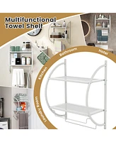 Costway Wall Mounted Bathroom Shelf with 2 Tier Bathroom Towel Rack 2 Towel Bars for Hotel