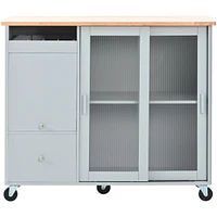 Blue Kitchen Island Cart With Led Light And Drop Leaf