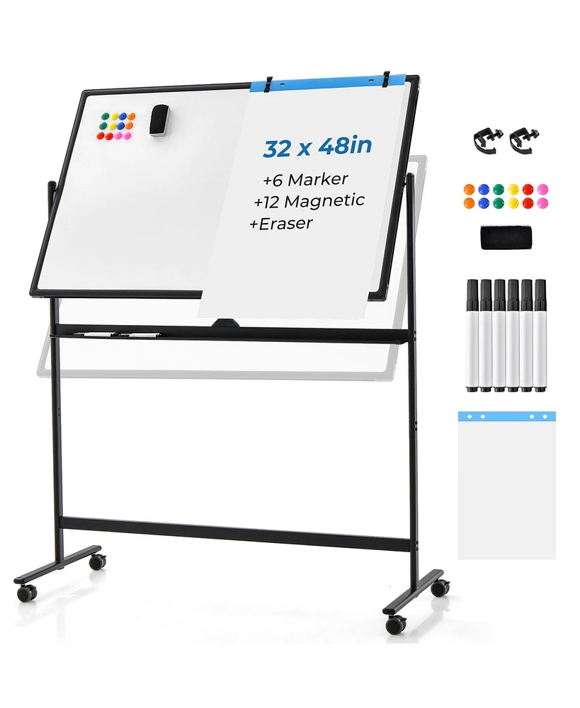 Costway 32 x 48'' Portable Rolling White Board Reversible Dry Erase Board