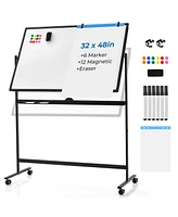 Costway 32 x 48'' Portable Rolling White Board Reversible Dry Erase Board