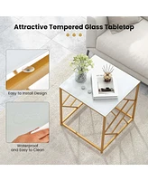 Costway 1PC 19.5'' Side Table Square Bedside Sofa Accent Coffee Table with Tempered Glass Top
