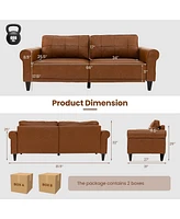 Costway Modern Sofa Couch Pu Leather 81.5'' 3-Seater with 2 Back Pillows & 5 Wooden Legs