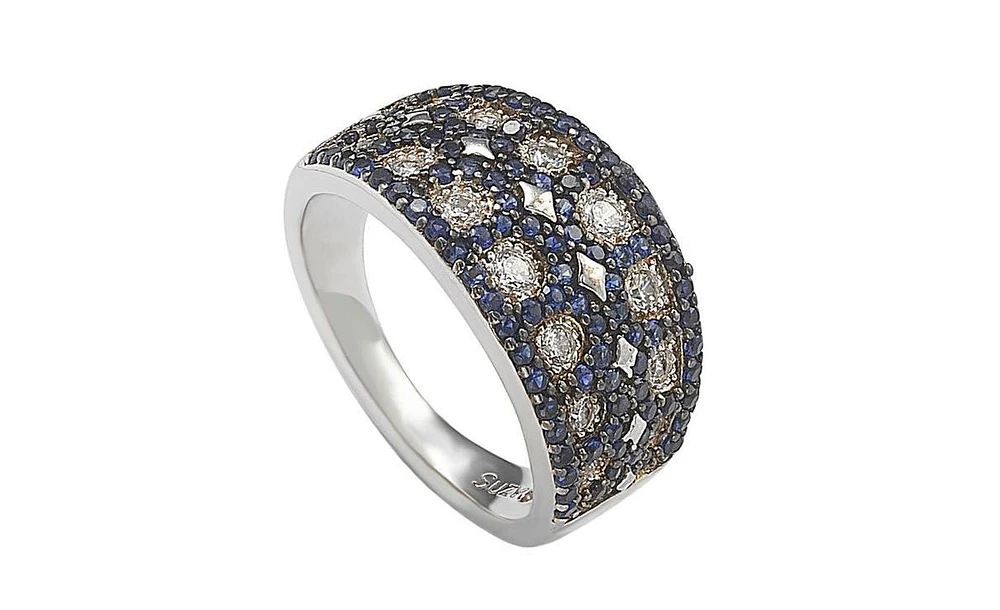 Suzy Levian New York Sterling Silver Cubic Zirconia Blue & White Mosaic Ring