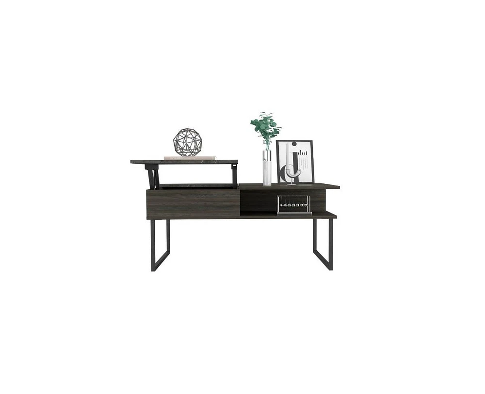 Simplie Fun Lift Top Coffee Table Juvve, One Shelf, Carbon Espresso Onyx Finish