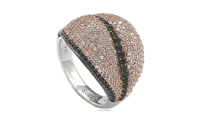 Suzy Levian New York Sterling Silver Cubic Zirconia Pave Pink & Black Ring